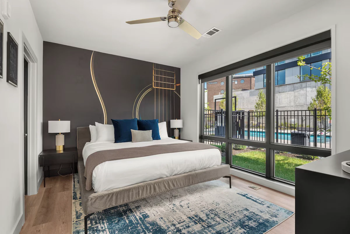 Bedroom with king-size bed and natural light